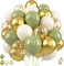 Sage Green and Gold Balloons, 50 PCS Sage Green Party Balloons, 12 Inch Metallic Gold Confetti Avocado Green Sand White Latex Balloons for Birthday Jungle Safari Wedding Baby Shower Party Decorations